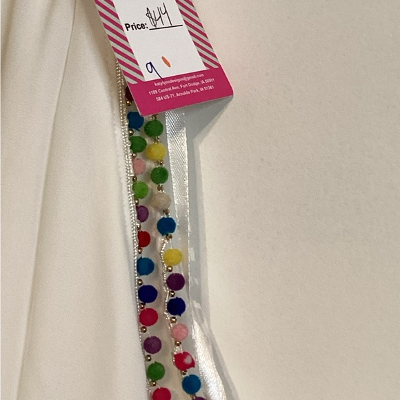 Very J White Sleeveless Dress with Colorful Pompom Trim size large - Picture 3 of 3